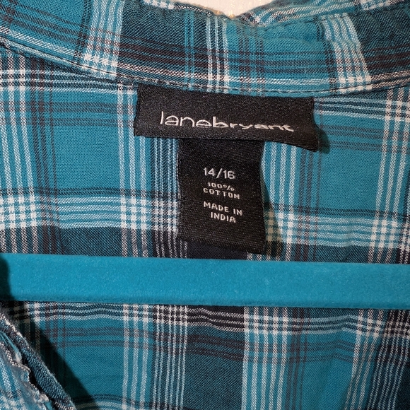 Lane Bryant Teal and Black Plaid Shirt - Picture 3 of 7